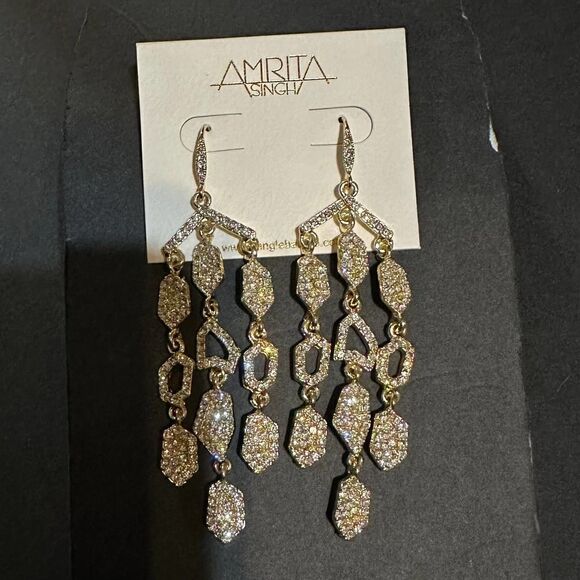 Amrita Singh Gold Crystal Statement Earrings - Picture 4 of 7